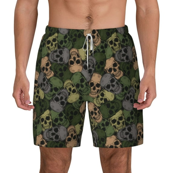 Balery Camouflage Skulls Mens Swim Trunks Swim Shorts for Men Quick Dry Inseam Beach Shorts with Compression Liner Pocket-XX-Large