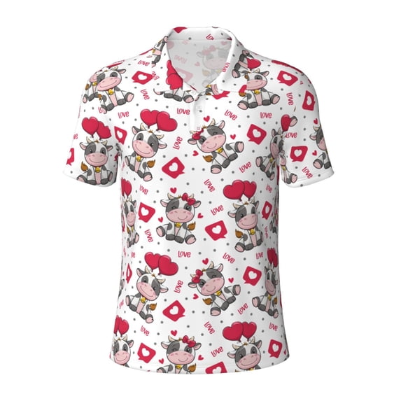 Balery Caring Cow Printed Men’s Short Sleeve Polo Shirt, Midweight Men's Shirt,Golf Polo shirts -X-Large