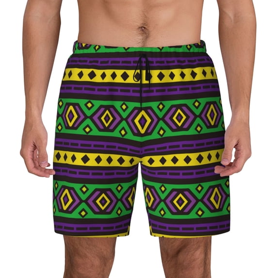 Balery Carnival Mardi Gras Mens Swim Trunks Swim Shorts for Men Quick Dry Inseam Beach Shorts with Compression Liner Pocket-3X-Large