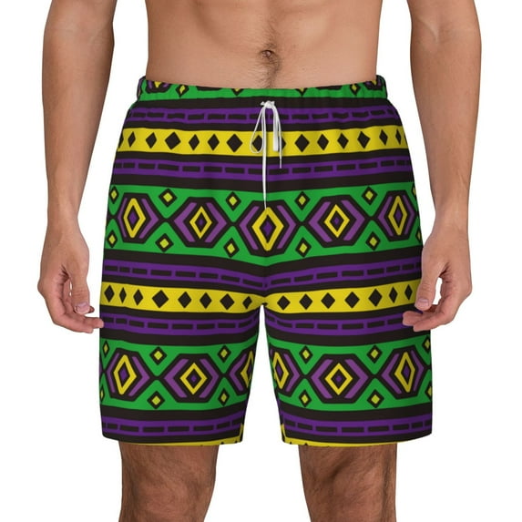Balery Carnival Mardi Gras Mens Swim Trunks Swim Shorts for Men Quick Dry Inseam Beach Shorts with Compression Liner Pocket-XX-Large