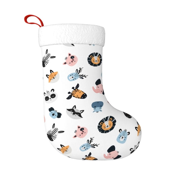 Balery Cartoon Animals Pattern Christmas Stockings with Initials, 18" Large Knit Christmas Stocking,Xmas Stocking for Kids, Holiday and Family Stocking