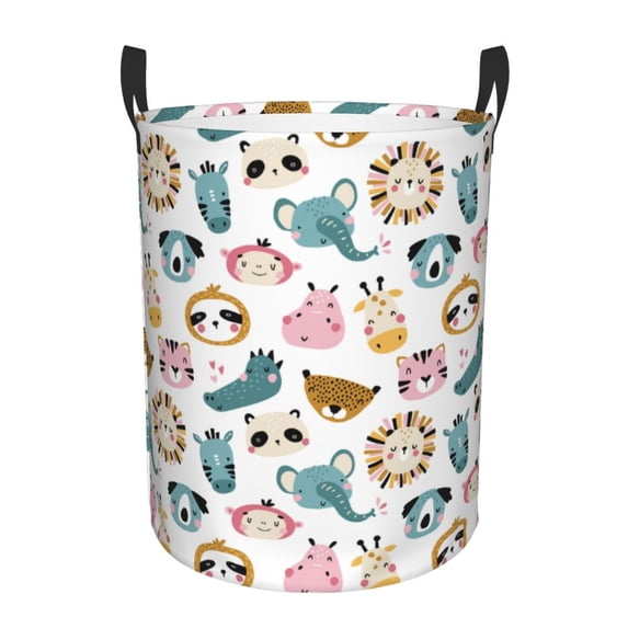 Balery Cartoon Animals Round Laundry Basket with Handles Waterproof Freestanding Laundry Hamper for Clothes Toys in the Dorm and Family-