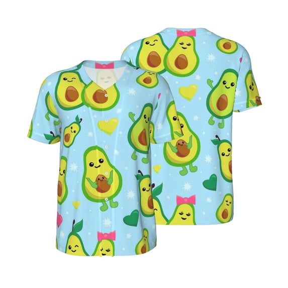 Balery Cartoon Avocado Baseball Jersey for Men Casual Button Down Shirts Short Sleeve Active Team Sports Uniform-X-Large