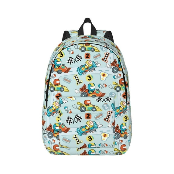 Balery Cartoon Car Racing Vintage Canvas Backpack for Men and Women - Large Capacity, Durable Travel Laptop Bag for School, Work, Hiking, and Outdoor Activities