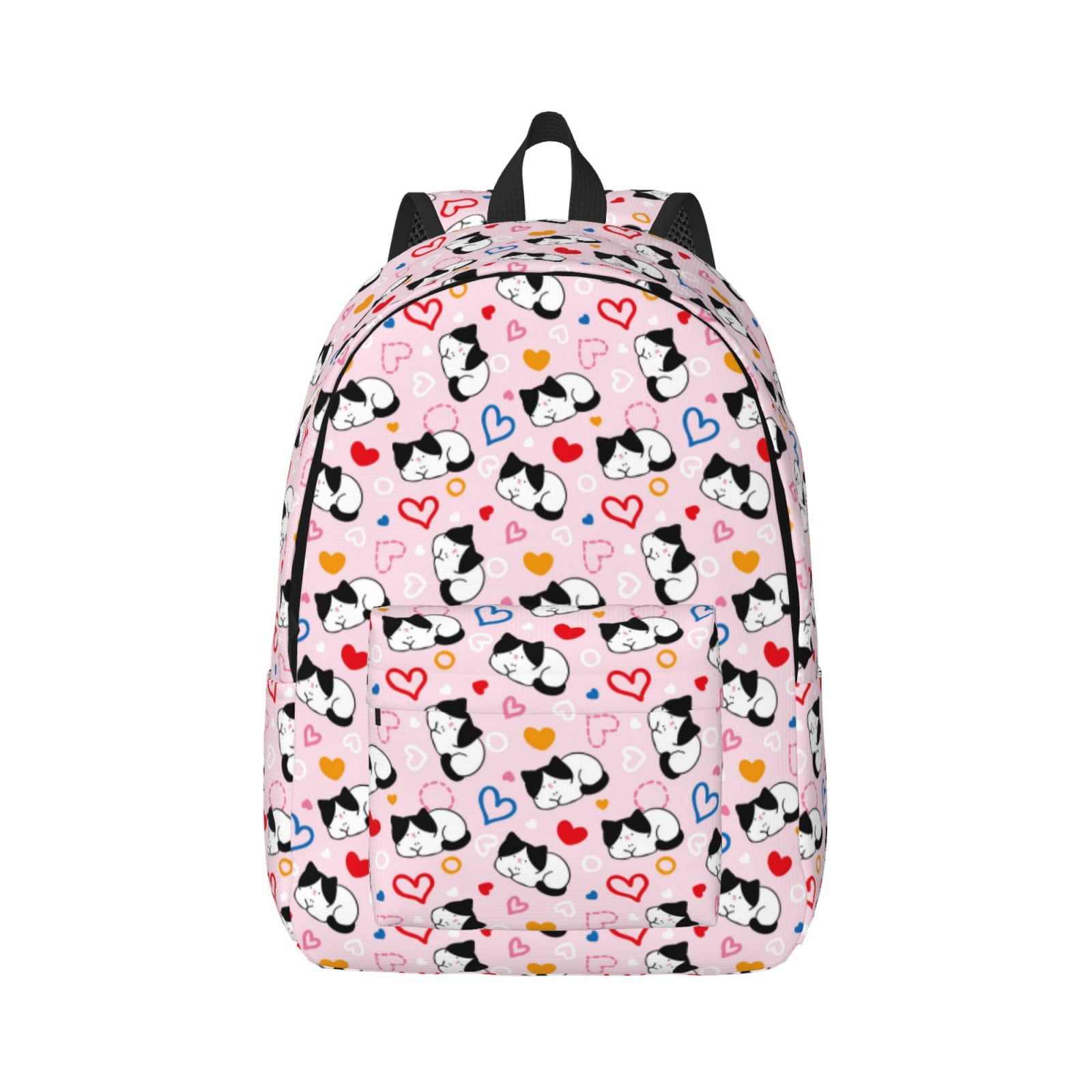 Balery Cartoon Cat And Heart Vintage Canvas Backpack for Men and Women