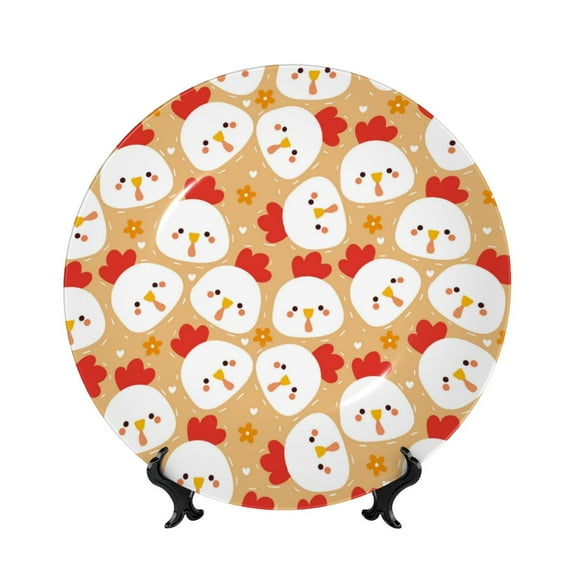 Balery Cartoon Chicken Print Bone China Decorative Plate Ceramic Dinner Plates Art Crafts with Display Stand-6in