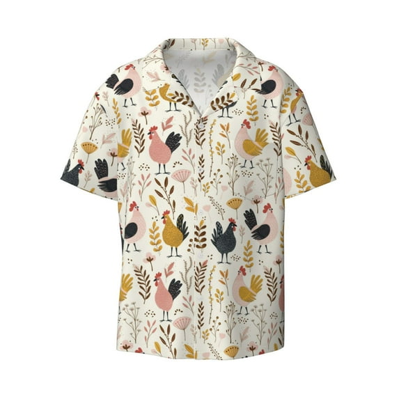 Balery Cartoon Chickens Men's Casual Button Down Shirt Short Sleeve Textured Summer Cuban Beach Shirts-3X-Large