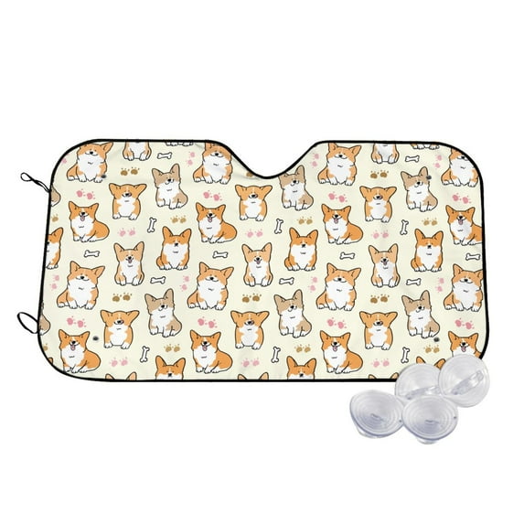 Balery Cartoon Corgi Print Car Windshield Sun Shade,Windshield Sunshade for Car Pickup Truck SUV Accessories-Small
