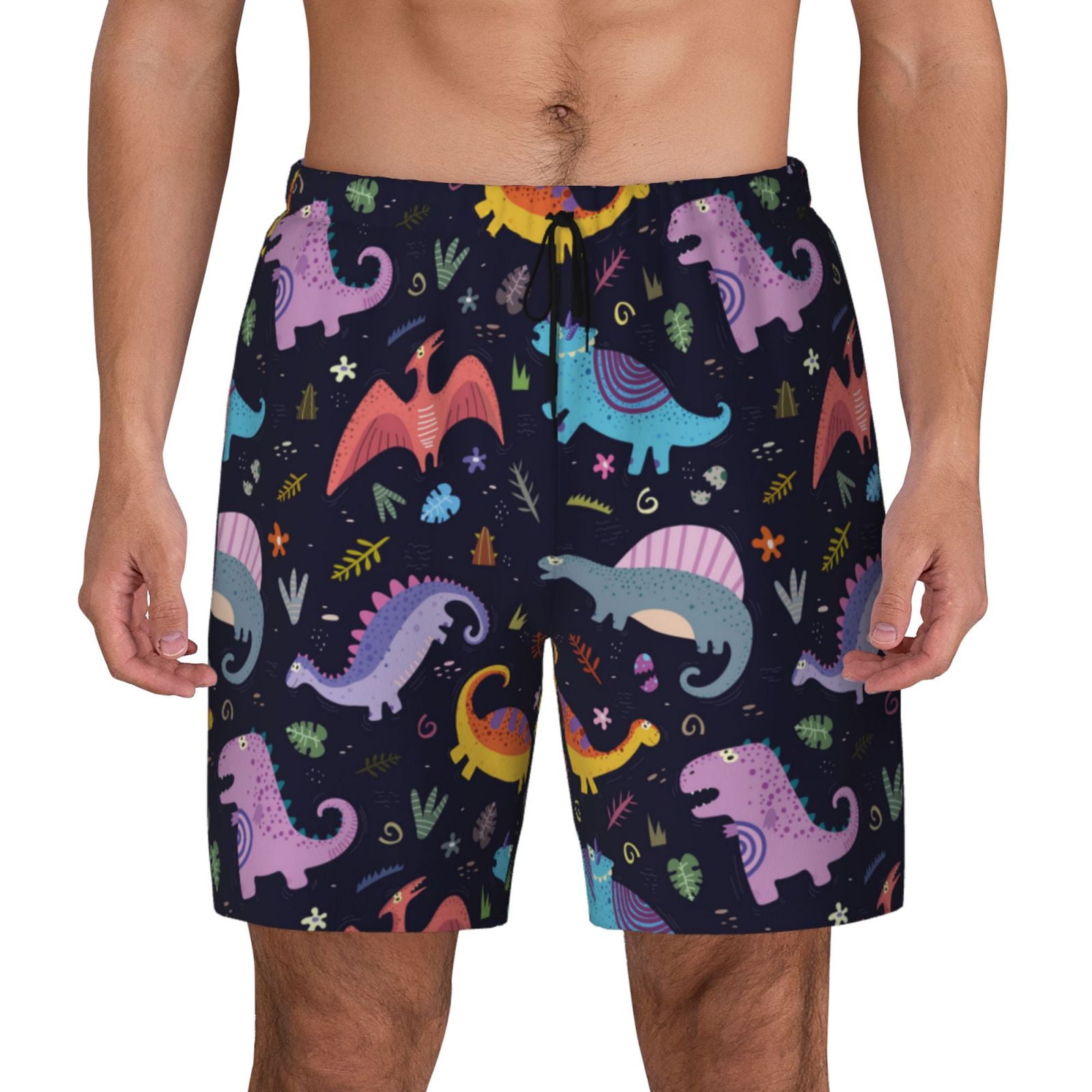 Balery Cartoon Dinosaur Mens Swim Trunks Swim Shorts for Men Quick Dry