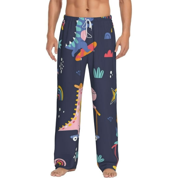 Balery Cartoon Dinosaur Scooter Sport Blue print Men's Pajama Pants,Ultra Lightweight Pjs,Lounge Pant-Small