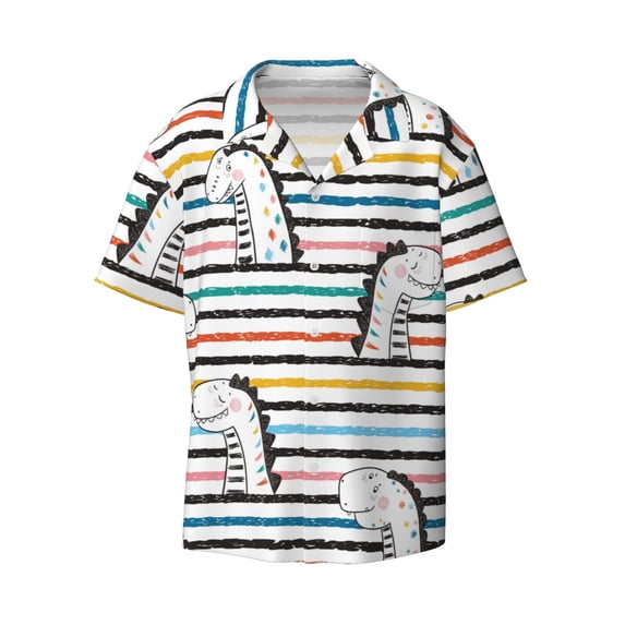 Balery Cartoon Dinosaurs Men's Casual Button Down Shirt Short Sleeve Textured Summer Cuban Beach Shirts-4X-Large