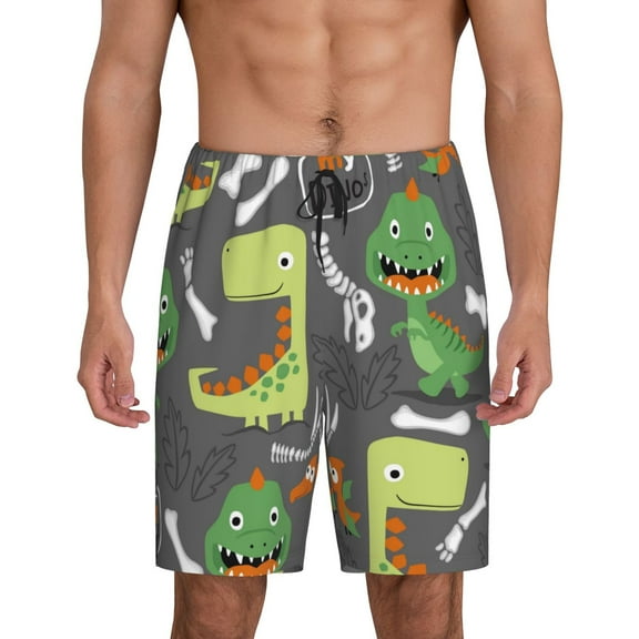 Balery Cartoon Dinosaurs Men's Cotton Knit Pajama Shorts Waistband & Pockets,Short Pajama Pants-Small