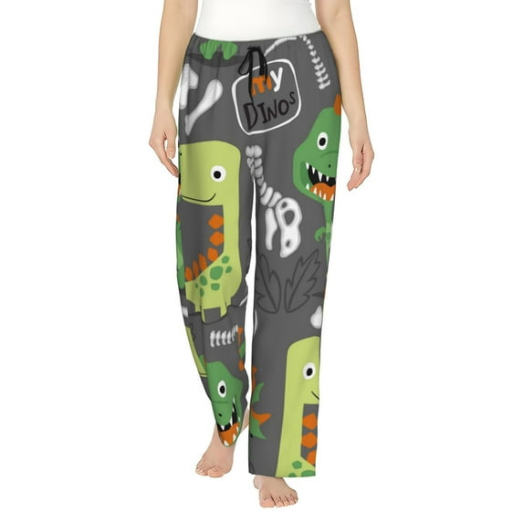 Balery Cartoon Dinosaurs print Women's Pajama Pants,Ultra Lightweight Pjs,Lounge Pant-Large