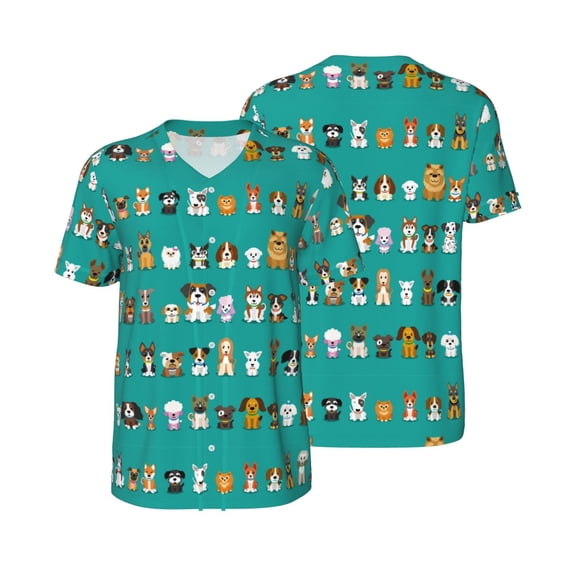 Balery Cartoon Dogs Baseball Jersey for Men Casual Button Down Shirts Short Sleeve Active Team Sports Uniform-3X-Large