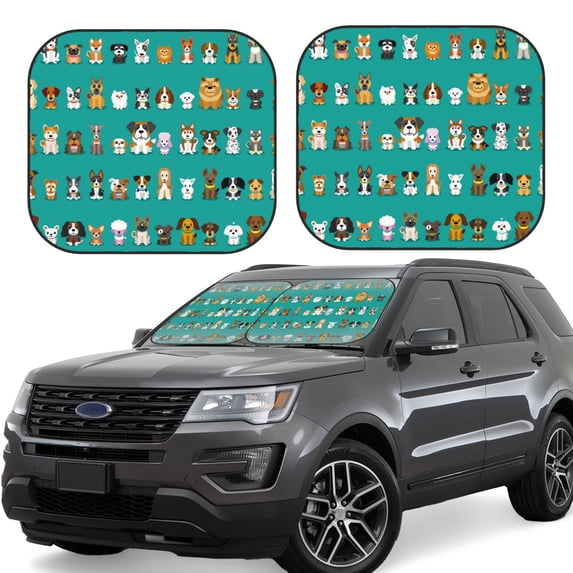 Balery Cartoon Dogs Sun Shield 2 Pack For Car Front Windows Foldable Sun Visor Protector Blocks Max Uv Rays And Keeps Your Vehicle Cool For Most Sedans Suv Truck