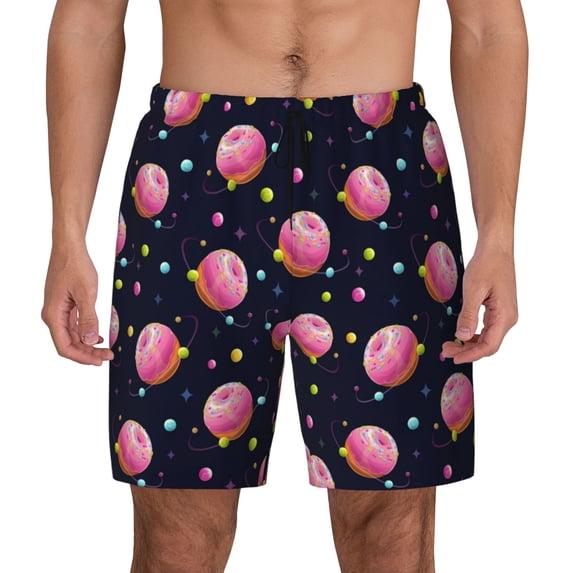 Balery Cartoon Donut Planets Mens Swim Trunks Swim Shorts for Men Quick Dry Inseam Beach Shorts with Compression Liner Pocket-Medium