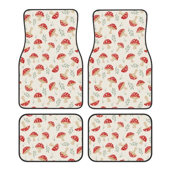 Balery Cartoon Flat Mushrooms Pattern 4-Piece Floor Mats, Heavy-Duty Rubber Liners, Anti-Slip Design, All-Season Automotive Protection, Vehicles, Cars, Trucks, and SUVs