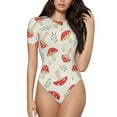 thumbnail image 1 of Balery Cartoon Flat Mushrooms Women's Short Sleevee Crew Neck Bodysuit Tops Short Sleeve Tops Basic-Medium, 1 of 9