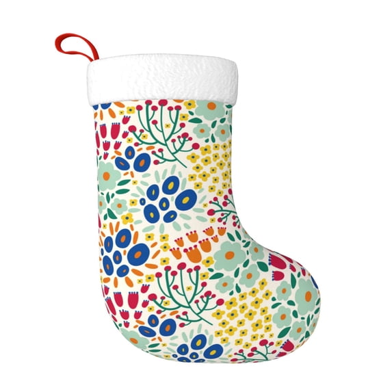 Balery Cartoon Flowers Pattern Christmas Stockings with Initials, 18" Large Knit Christmas Stocking,Xmas Stocking for Kids, Holiday and Family Stocking
