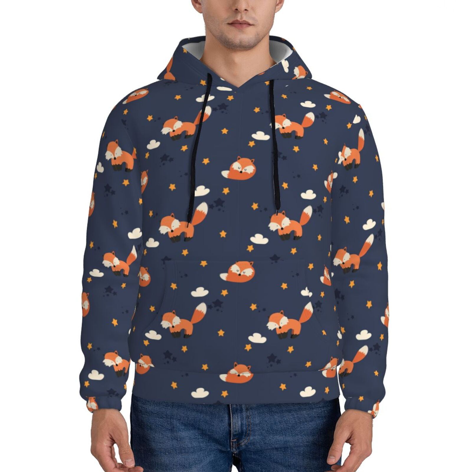 Kawaii Cartoon Fox Pattern Plush Hooded Pajamas