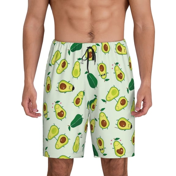 Balery Cartoon Fruit Men's Cotton Knit Pajama Shorts Waistband & Pockets,Short Pajama Pants-Small