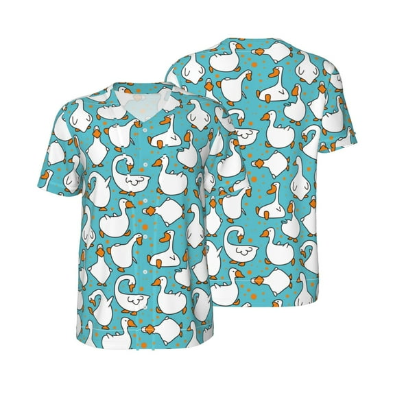 Balery Cartoon Funny Goose Baseball Jersey for Men Casual Button Down Shirts Short Sleeve Active Team Sports Uniform-Medium