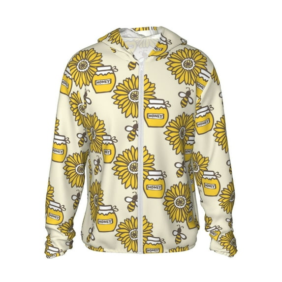 Balery Cartoon Honey Pot Bee Sunflower Men's Women's UPF 50+ Sun Protection Lightweight Hoodie Performance Long Sleeve Shirt for Fishing Running-3X-Large