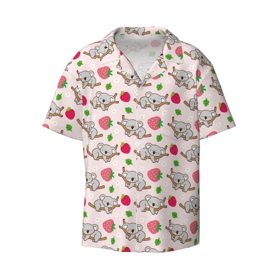 Balery Cartoon Koala Bear Men's Casual Button Down Shirt Short Sleeve Textured Summer Cuban Beach Shirts-X-Large