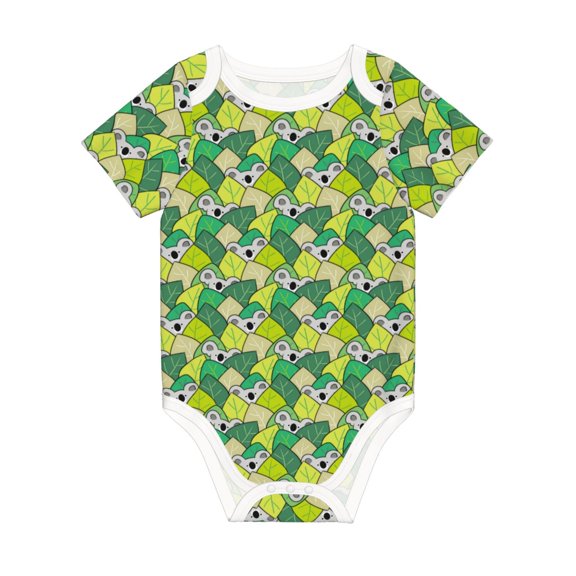 Balery Cartoon Koala Bear and Leaf Pattern Baby Climbing Clothes Infant Bodysuit Cute Infant Bodysuit Baby Romper-12 Months