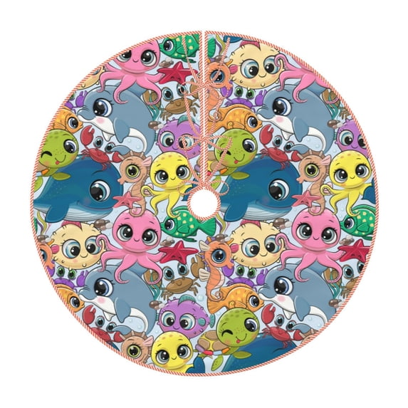 Balery Cartoon Marine Animals Printed Christmas Tree Skirt , Merry Christmas Party Christmas Tree Decoration,Adjustable Tree Skirt-30"