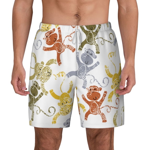 Balery Cartoon Monkey Mens Swim Trunks Swim Shorts for Men Quick Dry Inseam Beach Shorts with Compression Liner Pocket-Small