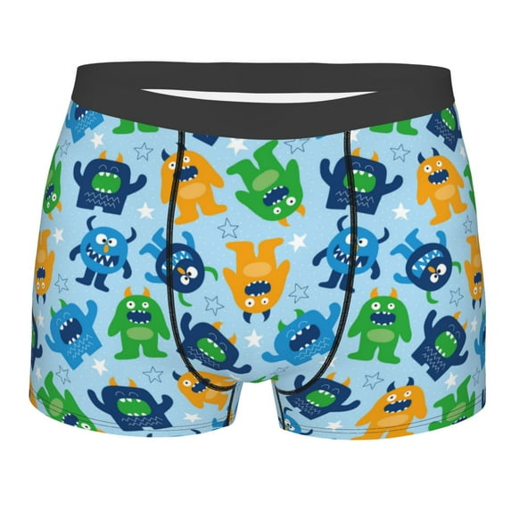 Balery Cartoon Monster Men's Boxer Briefs, Soft and Breathable Cotton Underwear with nylon Waistband-Small