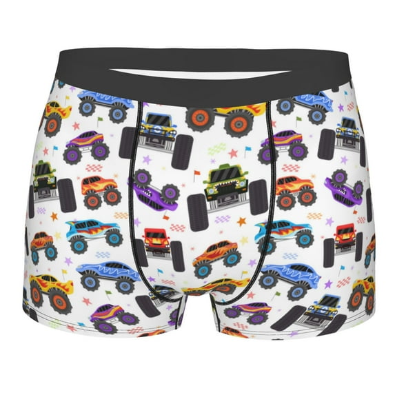 Balery Cartoon Monster Trucks1 Men's Boxer Briefs, Soft and Breathable Cotton Underwear with nylon Waistband-Medium