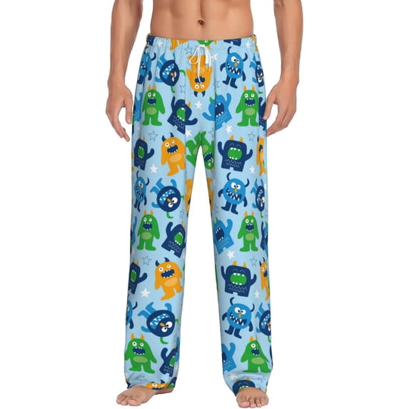 Balery Cartoon Monster print Men's Pajama Pants,Ultra Lightweight Pjs,Lounge Pant-Small