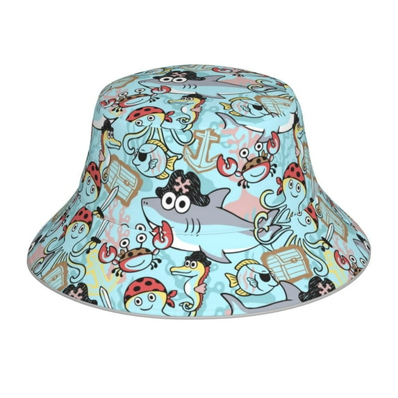 Balery Cartoon Pirate Sun Hats for Men Women Bucket Hat UPF 50+ Buckey Hat Boonie Hat Foldable UV Protection Hiking Beach Fishing Summer