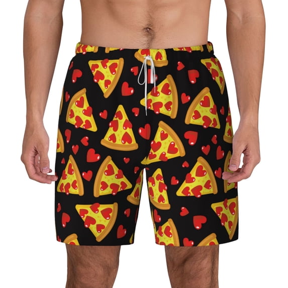 Balery Cartoon Pizza Mens Swim Trunks Swim Shorts for Men Quick Dry Inseam Beach Shorts with Compression Liner Pocket-3X-Large