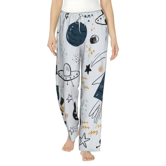 Balery Cartoon Planets print Women's Pajama Pants,Ultra Lightweight Pjs,Lounge Pant-Large