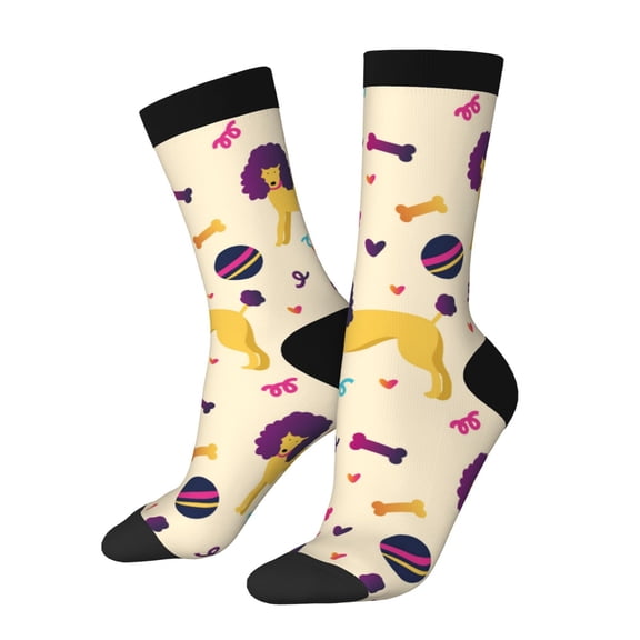 Balery Cartoon Poodle Dog Pattern Crew Socks Unisex– Soft & Breathable Socks for Men & Women, One-Size Fits Most (US 5-11), Comfortable & Durable for Daily Wear