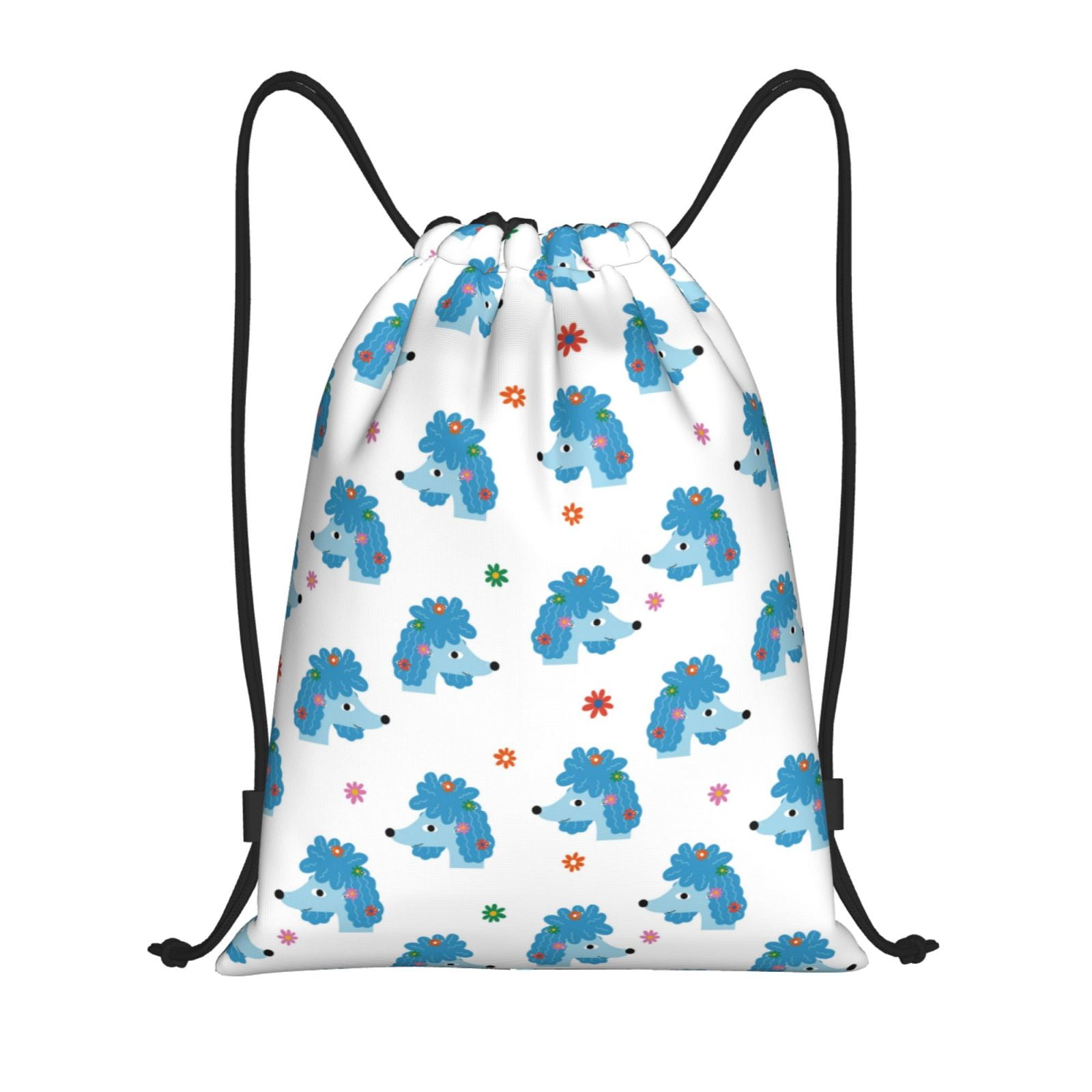 Balery Cartoon Poodle Dog Pattern Drawstring Backpack Bag Sport Gym