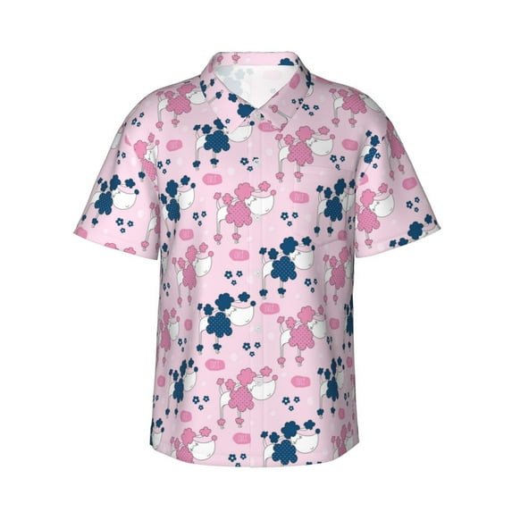 Balery Cartoon Poodle Dog Print Men's Hawaiian Shirts Short Sleeve Beach Shirt Relaxed Fit Vacation Button Down Shirts-XX-Large