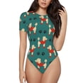 thumbnail image 1 of Balery Cartoon Poodle Dog Women's Short Sleevee Crew Neck Bodysuit Tops Short Sleeve Tops Basic-Large, 1 of 9