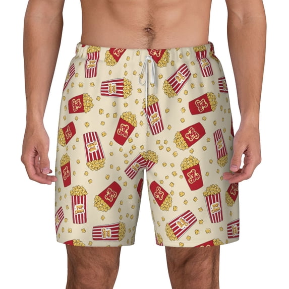 Balery Cartoon Popcorn Mens Swim Trunks Swim Shorts for Men Quick Dry Inseam Beach Shorts with Compression Liner Pocket-Large