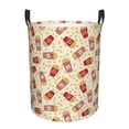 thumbnail image 1 of Balery Cartoon Popcorn Round Laundry Basket with Handles Waterproof Freestanding Laundry Hamper for Clothes Toys in the Dorm and Family-Small, 1 of 8
