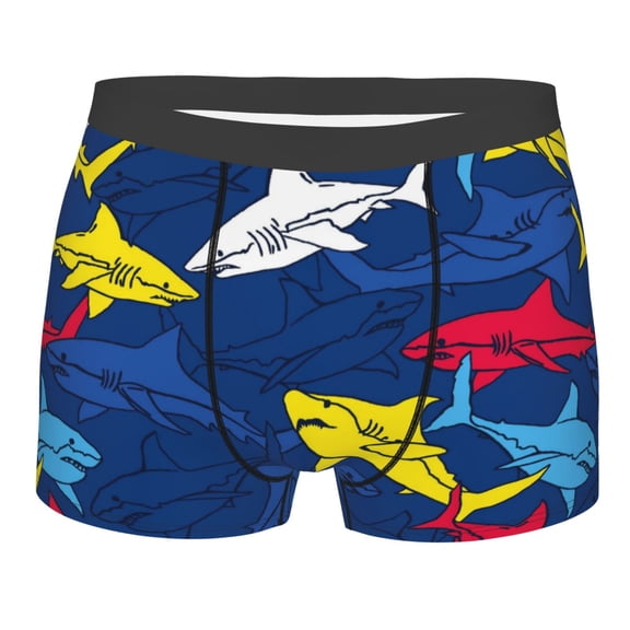 Balery Cartoon Shark Men's Boxer Briefs, Soft and Breathable Cotton Underwear with nylon Waistband-Small