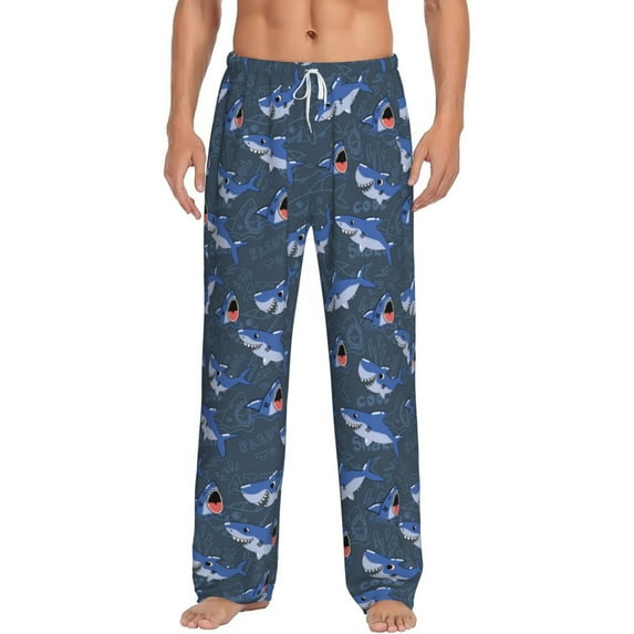 Balery Cartoon Shark print Men's Pajama Pants,Ultra Lightweight Pjs,Lounge Pant-Large