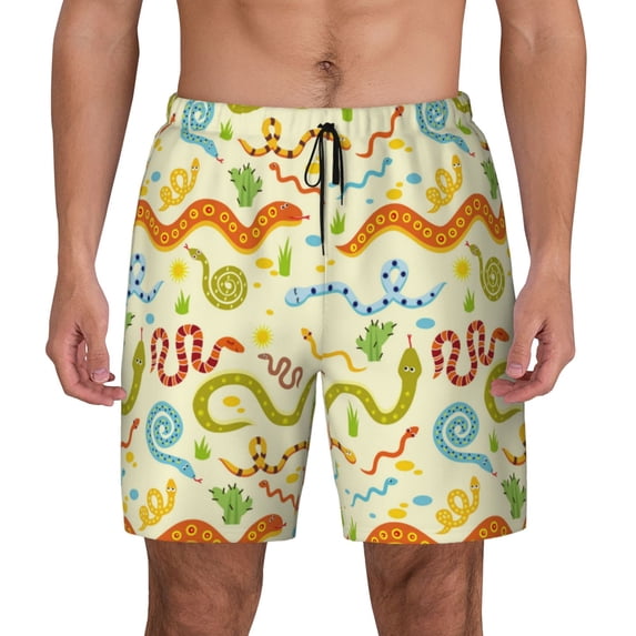 Balery Cartoon Snake8 Mens Swim Trunks Swim Shorts for Men Quick Dry Inseam Beach Shorts with Compression Liner Pocket-Large