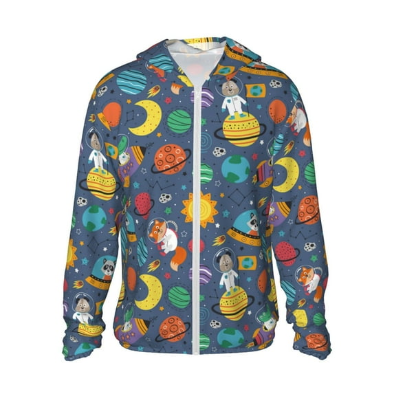 Balery Cartoon Space Men's Women's UPF 50+ Sun Protection Lightweight Hoodie Performance Long Sleeve Shirt for Fishing Running-X-Large