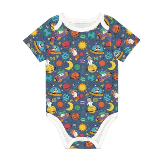 Balery Cartoon Space Pattern Baby Climbing Clothes Infant Bodysuit Cute Infant Bodysuit Baby Romper-18 Months