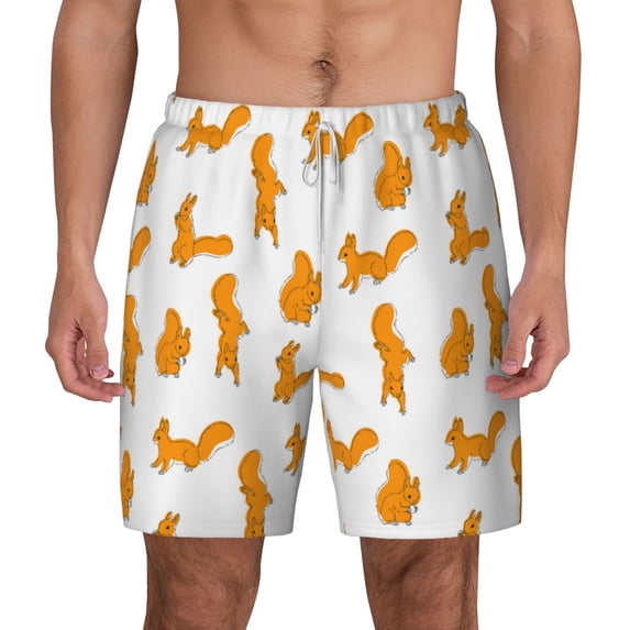 Balery Cartoon Squirrel Mens Swim Trunks Swim Shorts for Men Quick Dry Inseam Beach Shorts with Compression Liner Pocket-Large