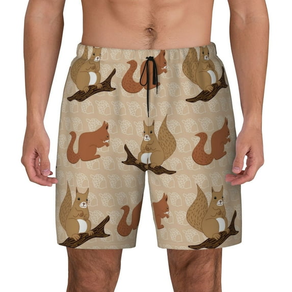 Balery Cartoon Squirrel Mens Swim Trunks Swim Shorts for Men Quick Dry Inseam Beach Shorts with Compression Liner Pocket-Medium